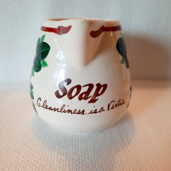 Vintage Bauer Soap Pitcher, Hand Painted Strawberry Motif - Picture 2 of 8